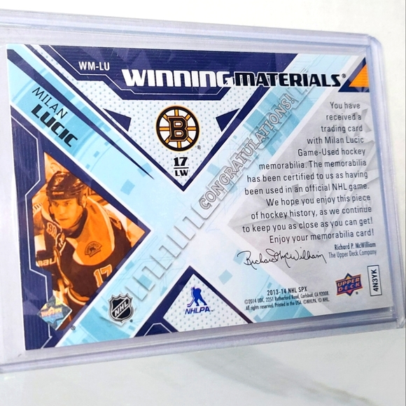 Milan Lucic Upper Deck Game Worn Winning Materials Jersey Card Boston Bruins - Picture 2 of 2